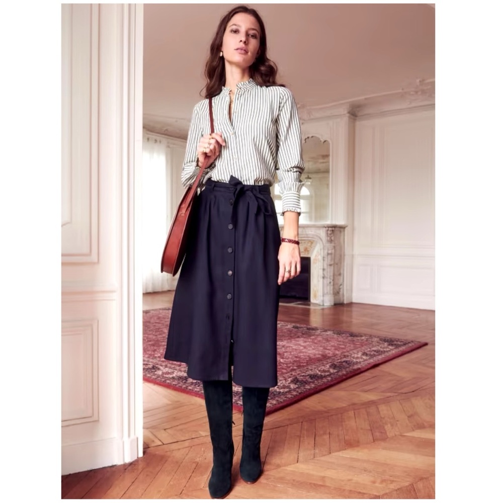 SÉZANE Celina Midi Skirt, Navy, FR34/US2